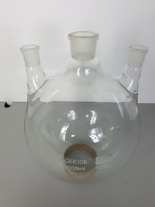 Thumbnail image of Borosil 5000ml Three-Vertical Neck Round Bottom Glass Flask No. 4260 Lab
