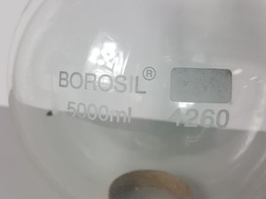 Thumbnail image of Borosil 5000ml Three-Vertical Neck Round Bottom Glass Flask No. 4260 Lab