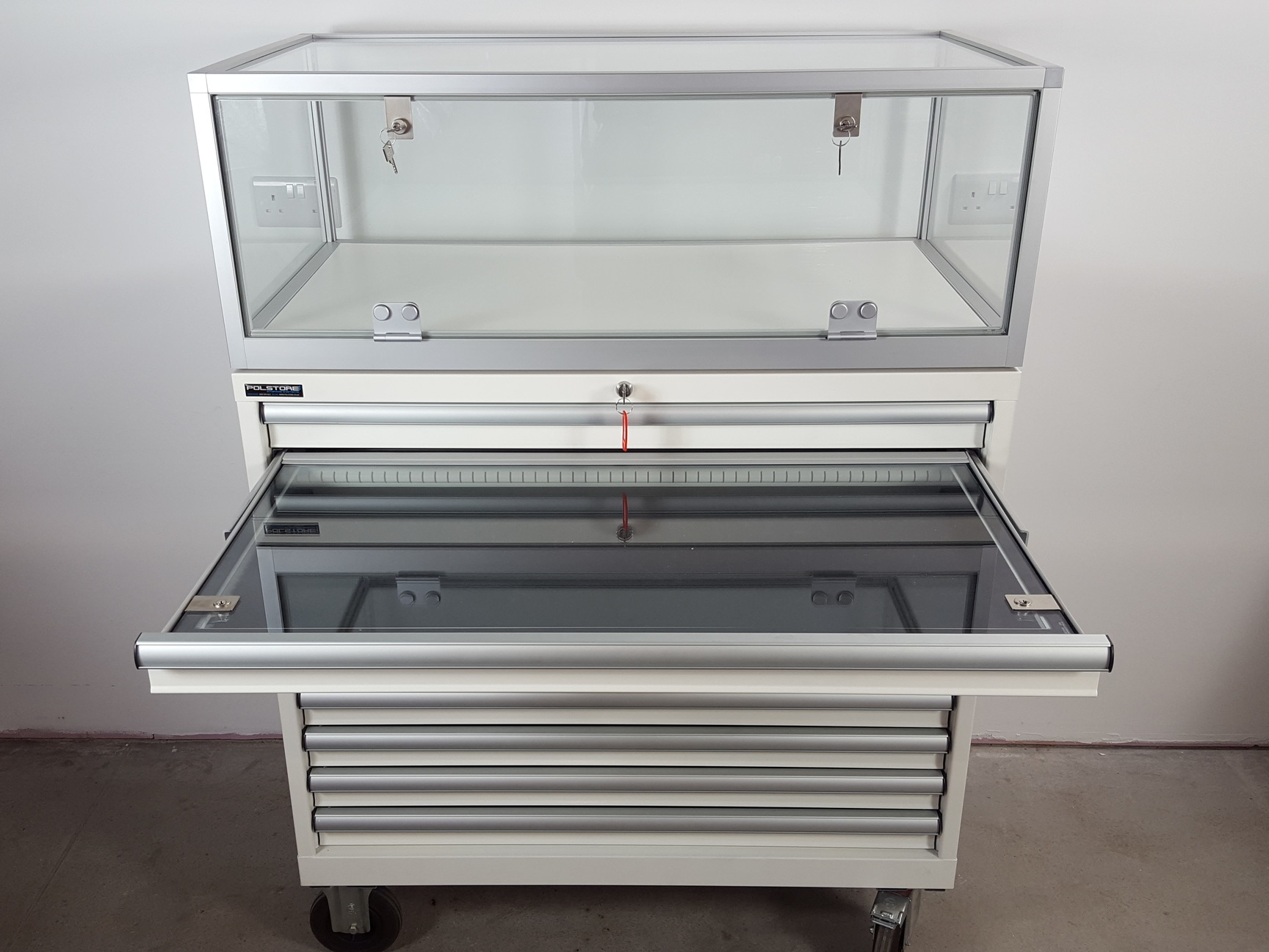 Image of Polstore 10 Drawer Museum / Jewellery Toughened Glass Display Chest Cabinet