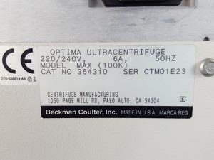 Thumbnail image of Beckman Coulter Optima MAX-E Ultracentrifuge Lab Spares or Repairs
