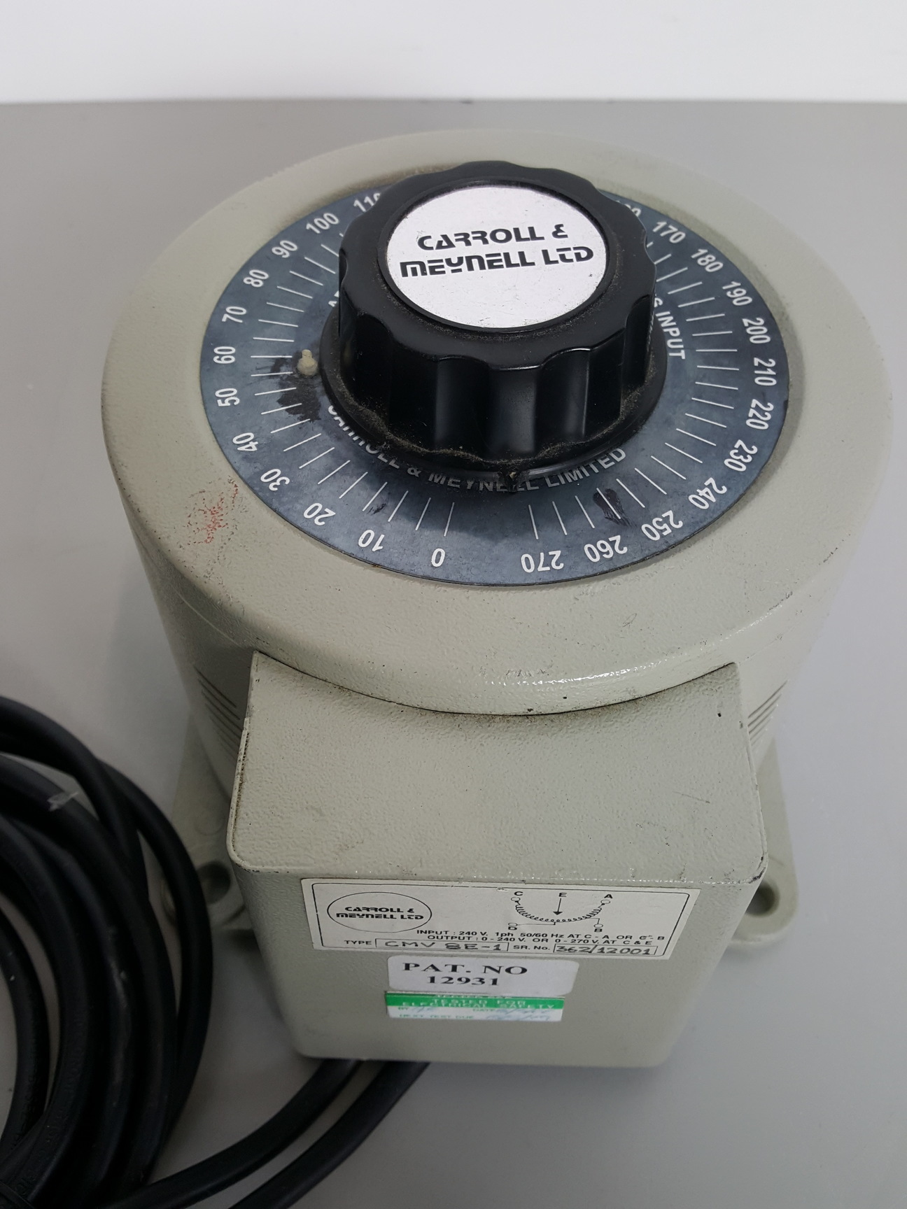 Image of Carroll & Meynell Variable Transformer Type - CMV 8E-1 Lab