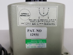 Thumbnail image of Carroll & Meynell Variable Transformer Type - CMV 8E-1 Lab