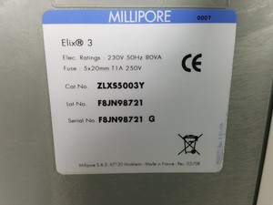 Thumbnail image of Millipore Elix 3 Water Purification System & Millipore 30L Tank Lab