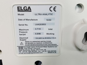 Thumbnail image of ELGA PURELAB ULTRA ANALYTIC Water Purification system & ELGA 75L Reservoir Lab