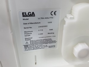Thumbnail image of ELGA PURELAB ULTRA ANALYTIC Water Purification system & ELGA 75L Reservoir Lab