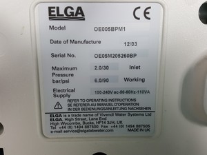 Thumbnail image of ELGA PURELAB Option Water Purification system & ELGA 40L Reservoir OE005BPM1 Lab