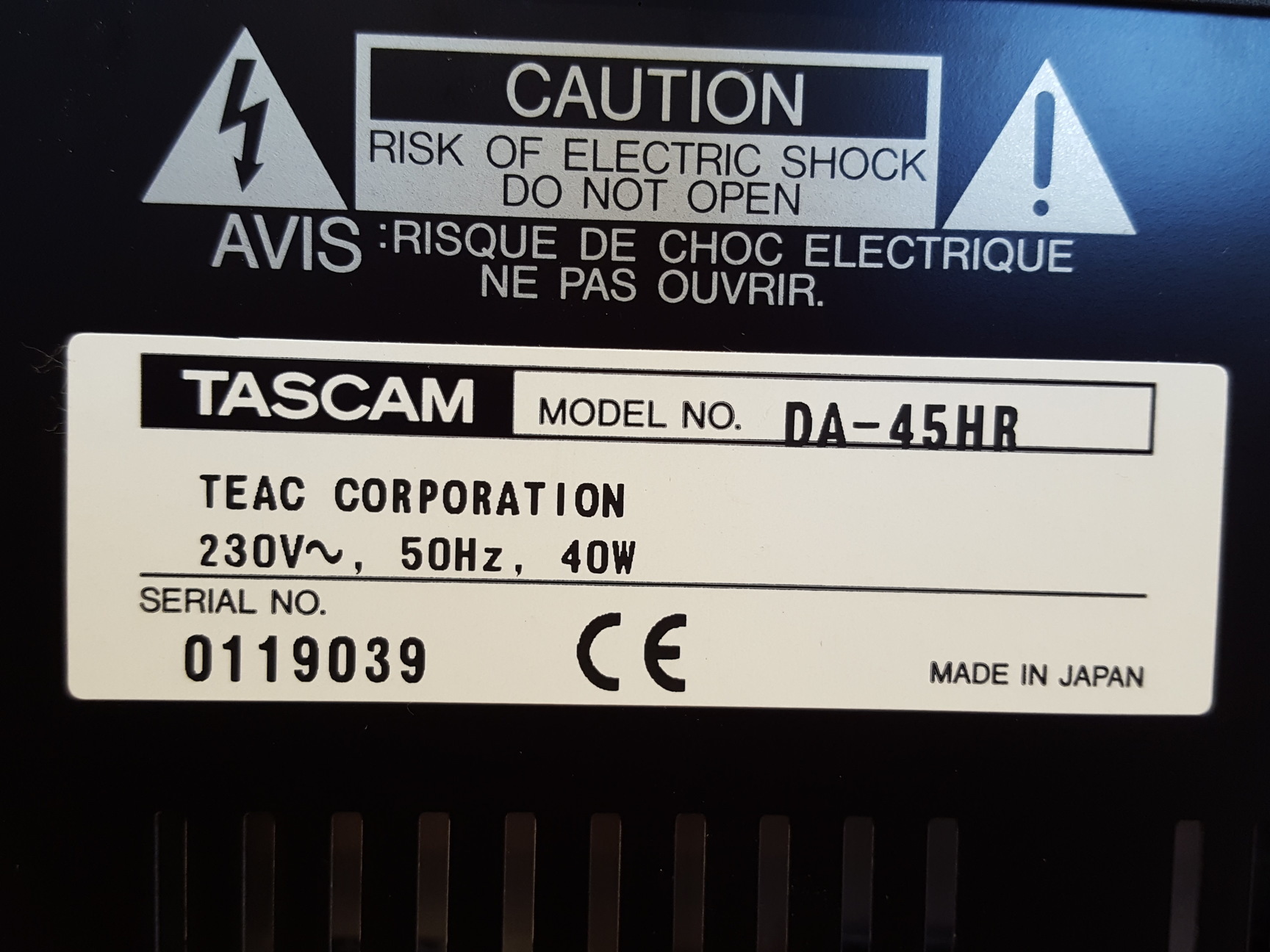 Image of TASCAM DA-45HR 24-bit High Resolution DAT Recorder Spares or Repair