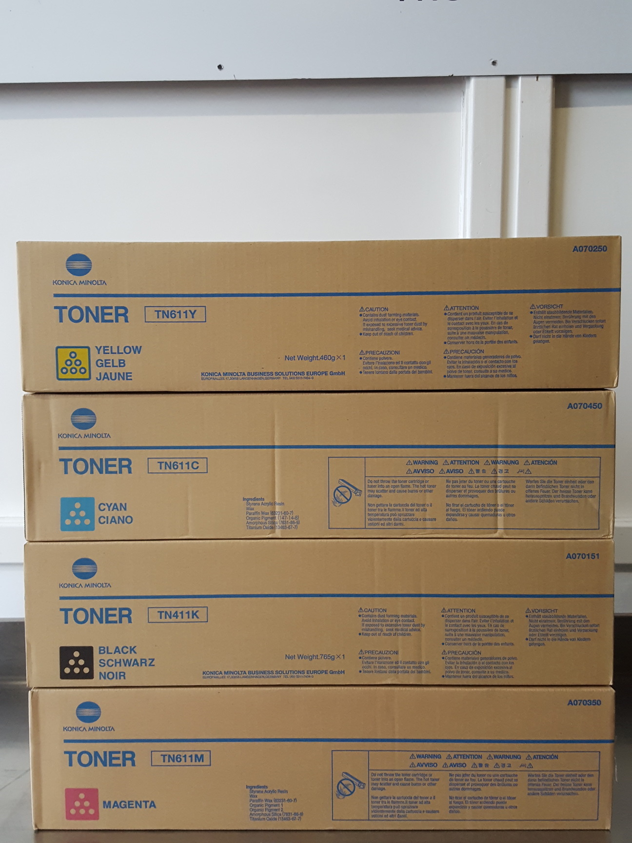 Image of 4 x Konica Minolta Printer Toner Cartridges TN611Y, TN611M, TN611C & TN411K