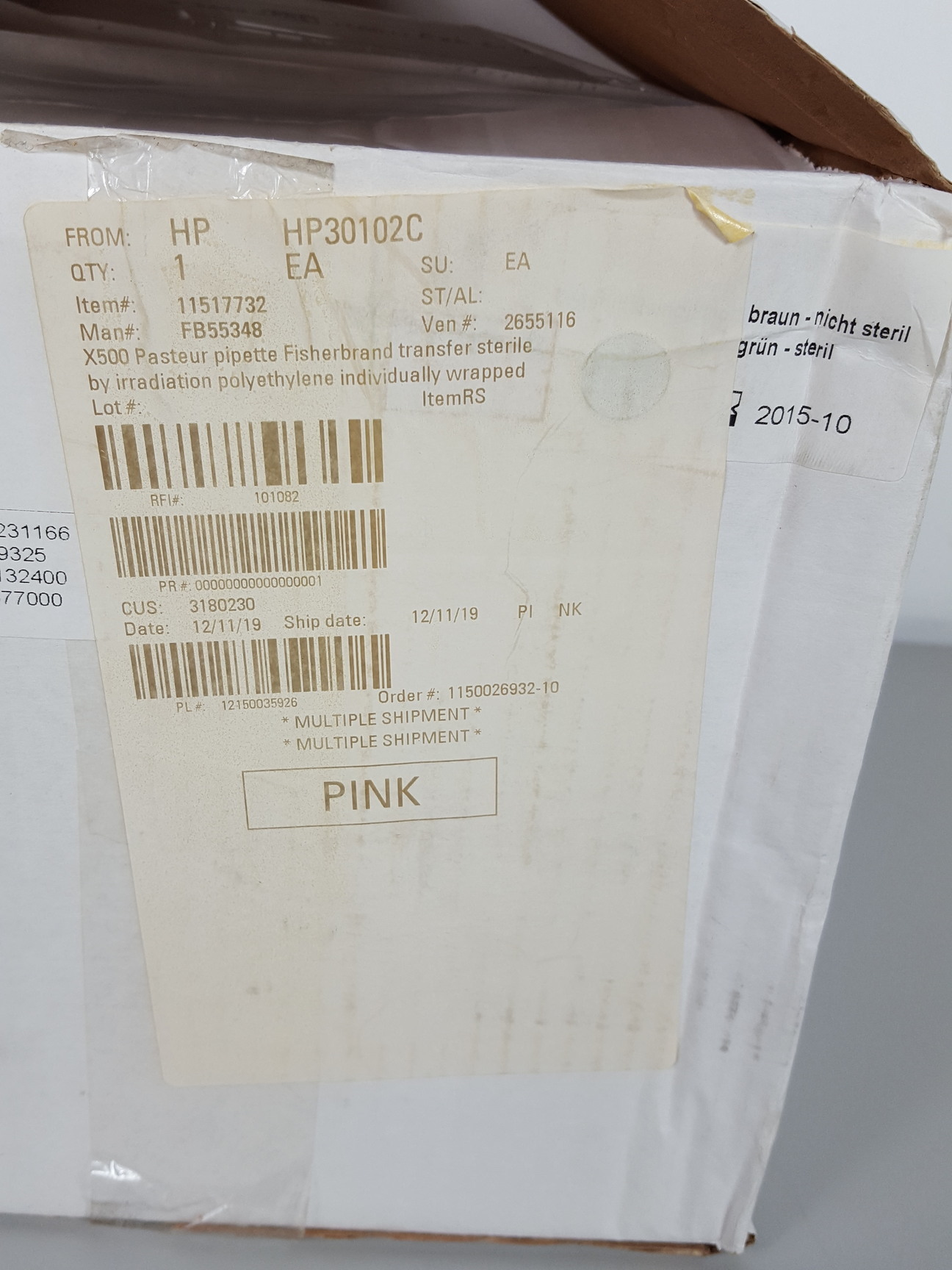 Image of Lot of 391 FisherBrand 3mL Graduated Plastic Pasteur Pipettes Lab