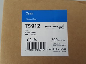 Thumbnail image of Epson T5912 Cyan Toner Cartridge for Epson Stylus Pro 11880 Printer Ink, 700mL