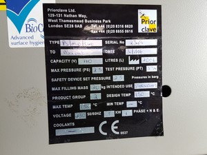 Thumbnail image of PriorClave PS/Mid/C40 Benchtop Autoclave Lab - Spares / Repairs