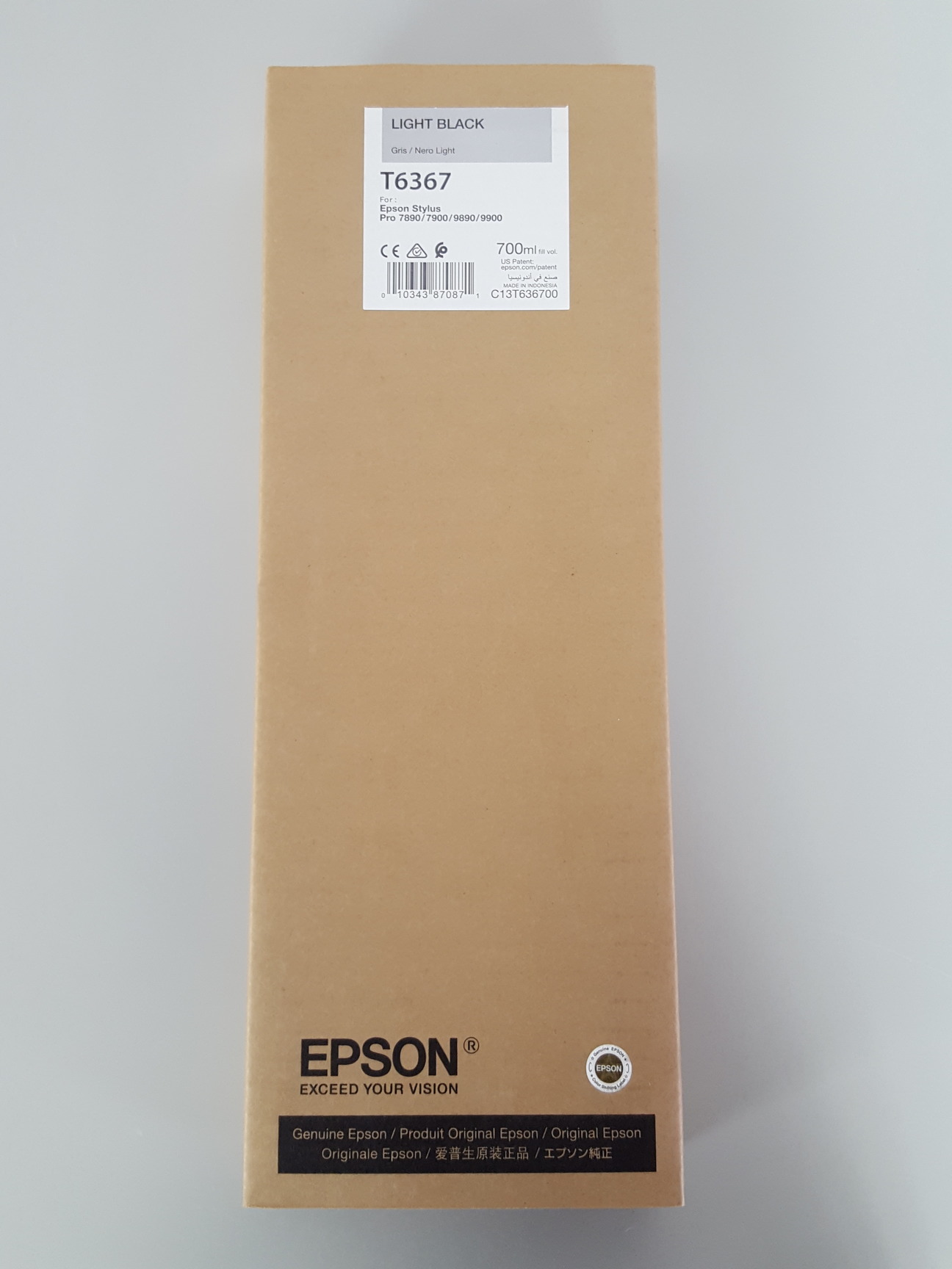 Image of Epson T6367 Light Black Toner Cartridge, Printer Ink, Stylus Pro, 700mL 
