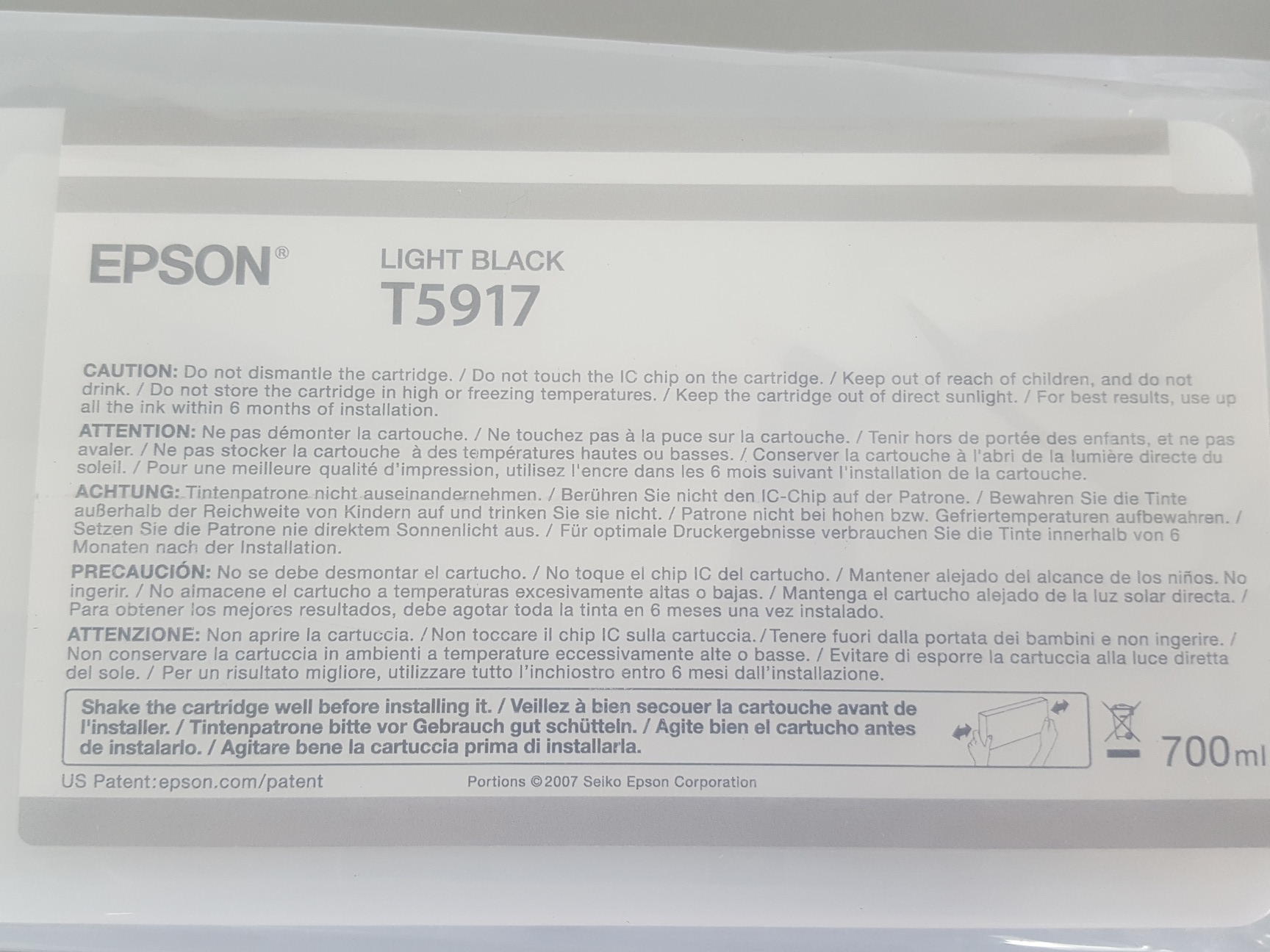 Image of Epson T5917 Light Black Toner Printer Ink Cartridge Epson Stylus Pro 11880 700mL
