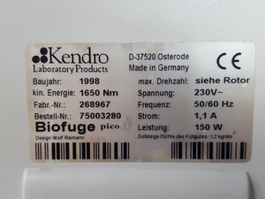 Thumbnail image of Heraeus Instruments Biofuge Pico Benchtop Centrifuge with 13000rpm Rotor Lab