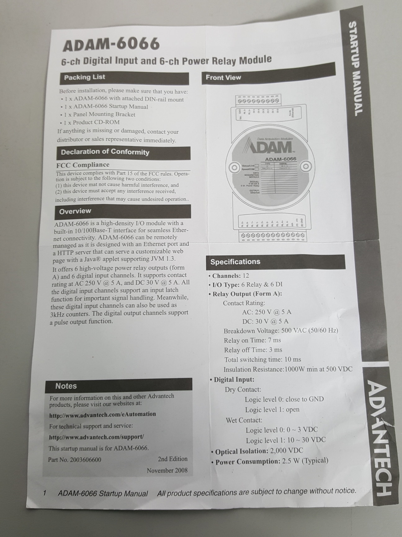 Image of Advantech ADAM-6066 6 Channel Digital Input & 6 Channel Power Relay Module Lab