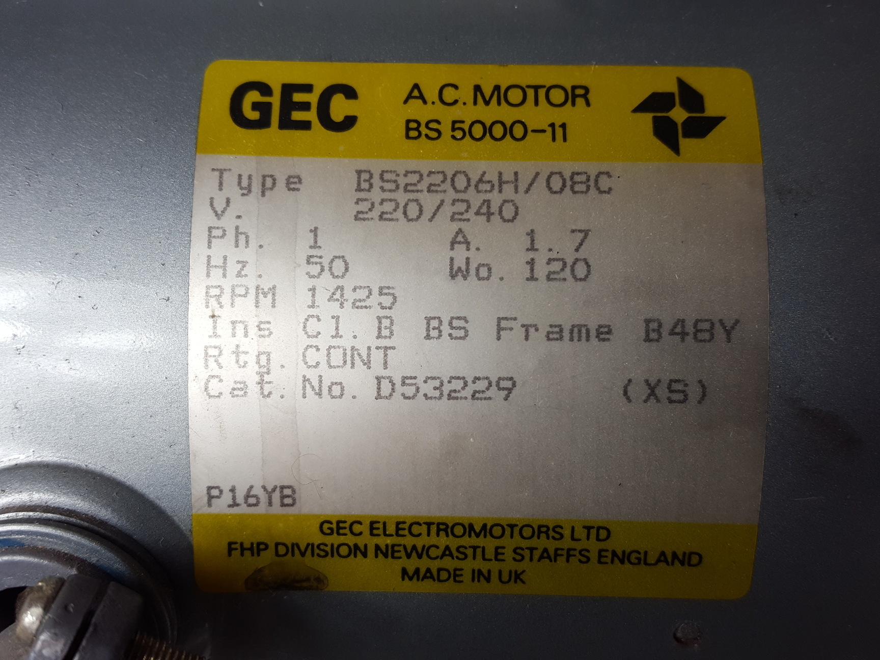 Image of GAST Model 1HAE-700C-P16YB-1 Air Compressor 1425rpm/50hz/1ph