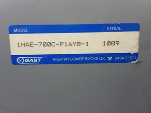 Thumbnail image of GAST Model 1HAE-700C-P16YB-1 Air Compressor 1425rpm/50hz/1ph