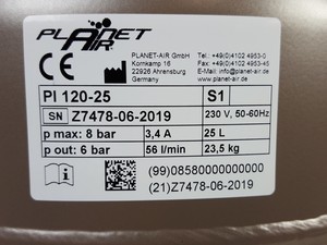 Thumbnail image of Planet Air PI 120-25 Air Compressor 1425/1275rpm 86/100L/min 8bar