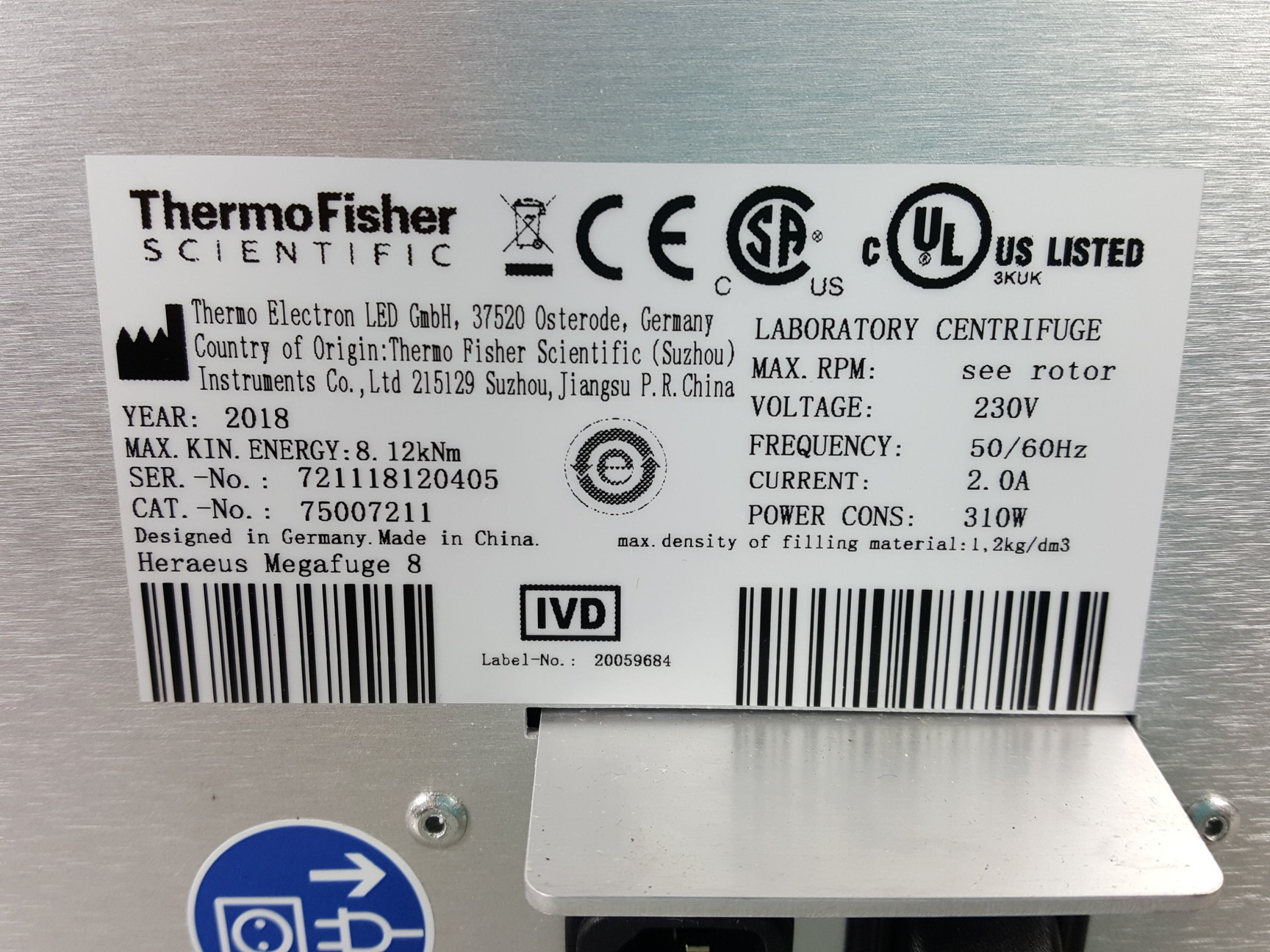 Image of Thermo Scientific Heraeus Megafuge 8 Lab Centrifuge w/ 4500rpm Rotor Lab, 2018
