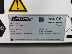 Thumbnail image of Hettich Zentrifugen Mikro 220 Micro Centrifuge + 18000rpm 24x3g Tube Rotor Lab