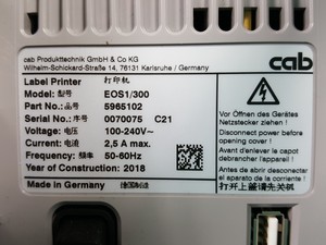 Thumbnail image of cab Series EOS1 Touchscreen Label Printer Part no. 5965102 - 2018