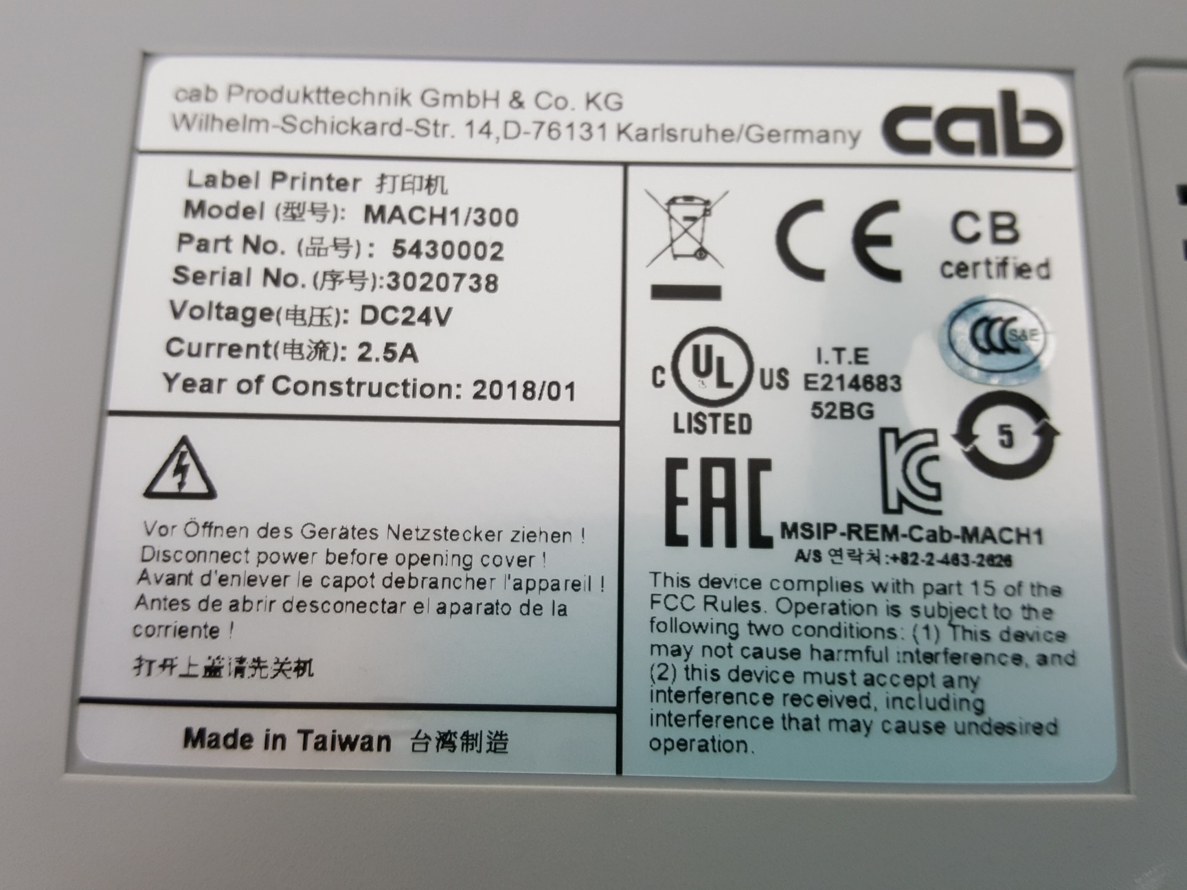 Image of CAB Mach 1 Label Printer Part no. 5430002 - 2018