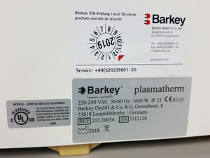 Thumbnail image of Barkey Plasmatherm Blood & Plasma Bag Heating System Lab - 2018
