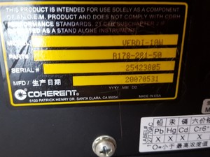Thumbnail image of Coherent Chameleon Laser, Controller & Cooling Unit MRU 1000 VERDI-10W Lab