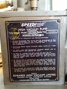 Thumbnail image of Speedivac High Vacuum Pump Two Stage Model 2SC20A Lab