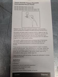 Thumbnail image of Thermo Scientific Nalgene Repairable Hand Vacuum Pump 6131-0010 Lab