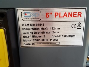 Thumbnail image of SIP 6" WOOD PLANER 1100W 