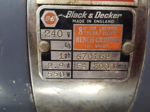 Thumbnail image of Black & Decker 200mm 8" Super Duty Bench Grinder Model SD0132 Industrial
