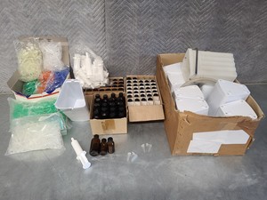 Thumbnail image of Lot of Lab Consumables - CentrifugeTubes, Plastic Syringes, Bottles, Waste Bins