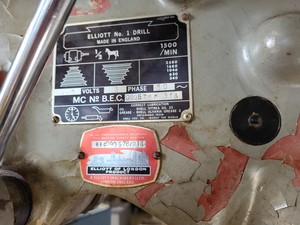 Thumbnail image of Elliot of London No1. Bench Pillar Drill with Tool Cabinet 3 Phase 