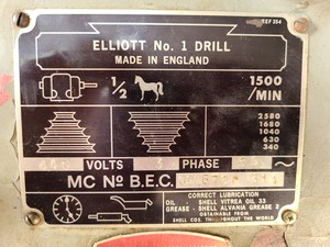 Thumbnail image of Elliot of London No1. Bench Pillar Drill with Tool Cabinet 3 Phase 