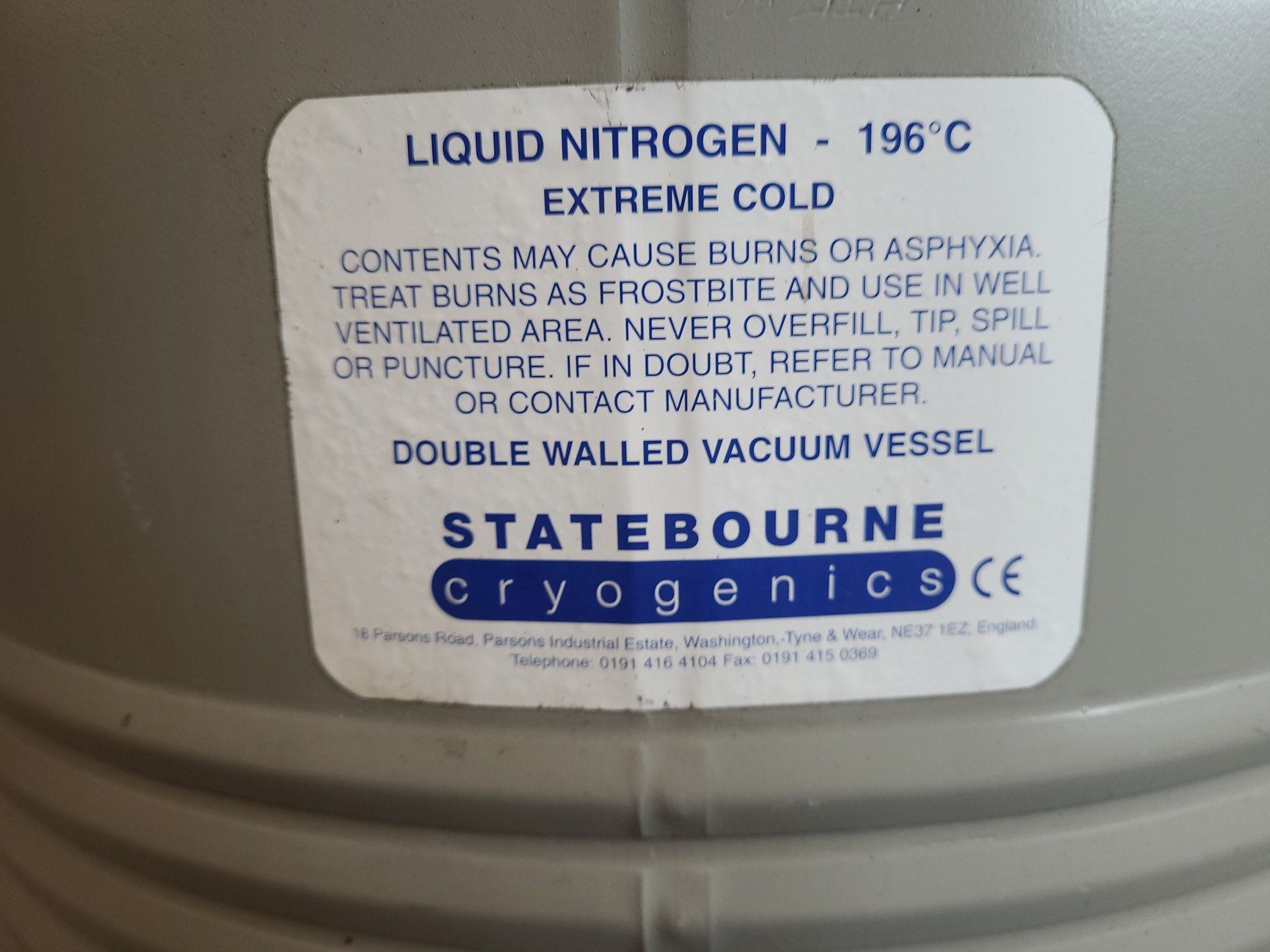 Image of Statebourne Cryogenics bio 20 Liquid Nitrogen Storage Dewar & Racks Lab 