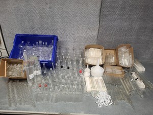 Image of Lot of Laboratory Glassware Flasks, Tubes, Boiling, Volumetric, Evaporators Lab