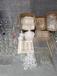 Thumbnail image of Lot of Laboratory Glassware Flasks, Tubes, Boiling, Volumetric, Evaporators Lab