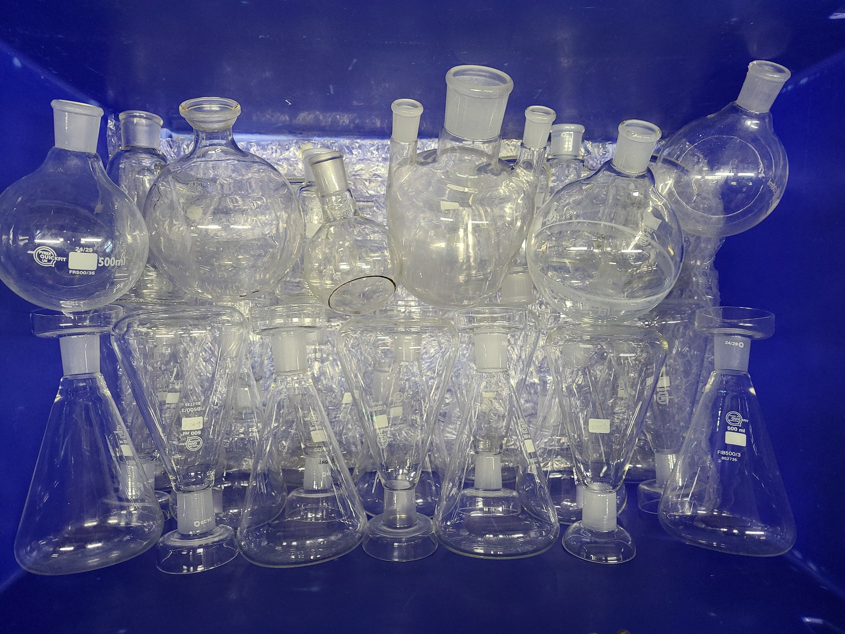 Image of Lot of Laboratory Glassware Flasks, Tubes, Boiling, Volumetric, Evaporators Lab