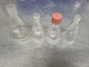 Thumbnail image of Lot of Laboratory Glassware Flasks, Tubes, Boiling, Volumetric, Evaporators Lab