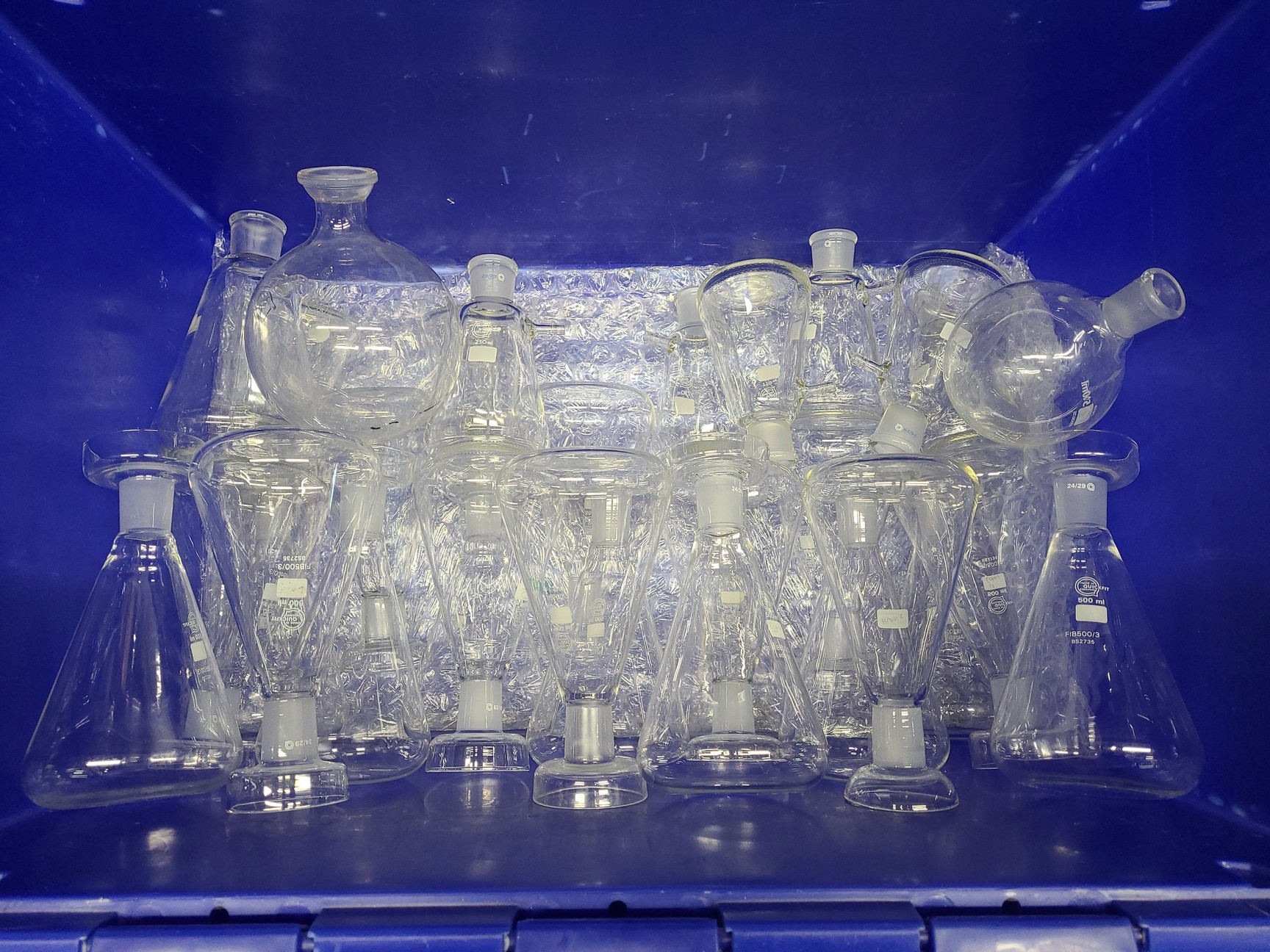 Image of Lot of Laboratory Glassware Flasks, Tubes, Boiling, Volumetric, Evaporators Lab