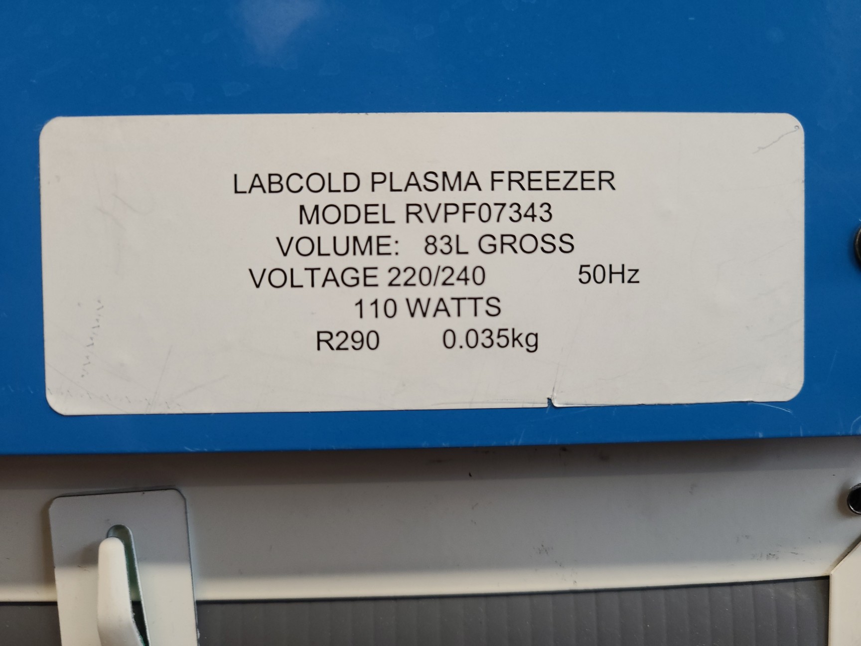 Image of LABCOLD Model RVPF07343 Plasma Laboratory Freezer Lab