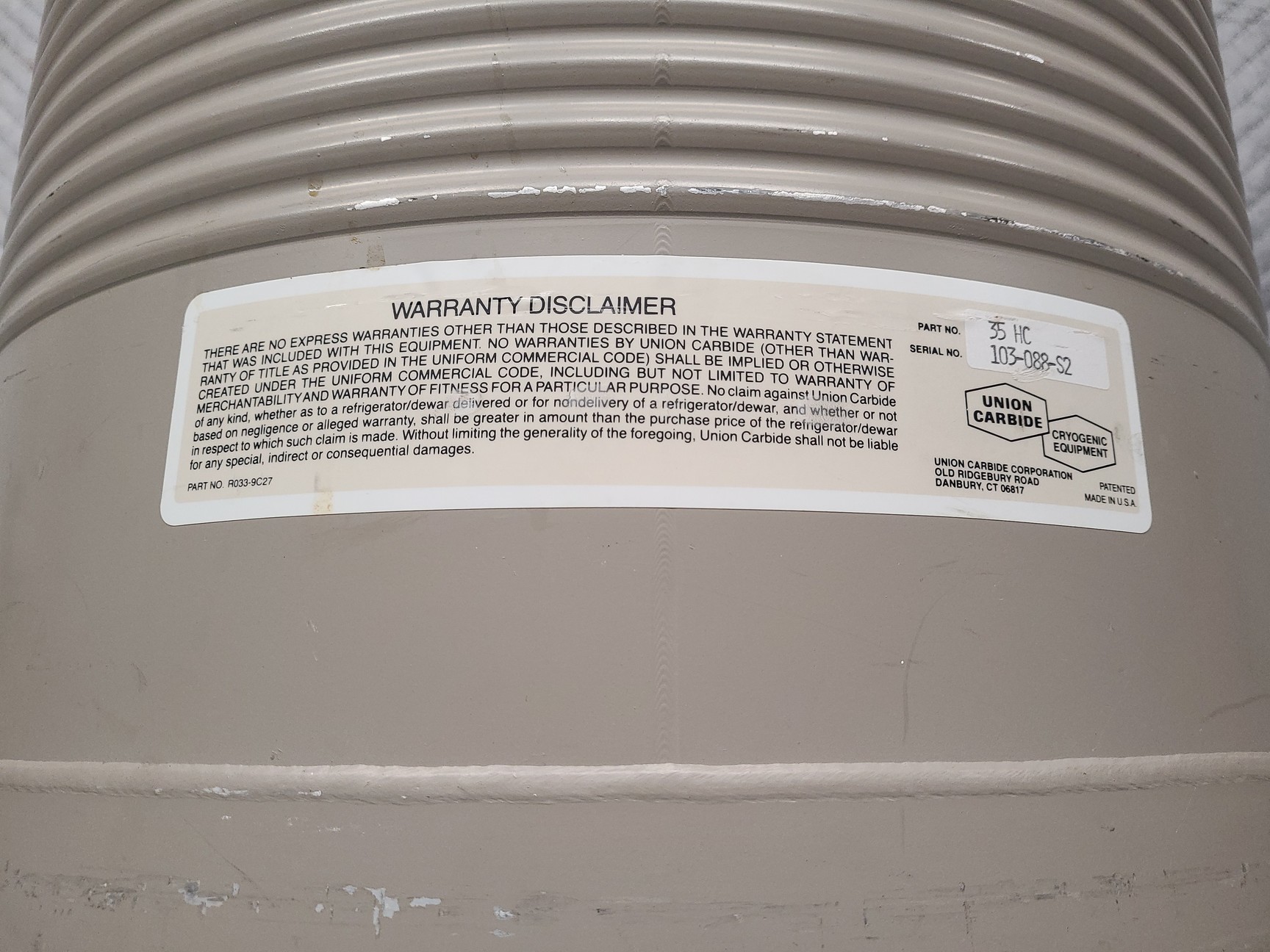 Image of Union Carbide 35HC Liquid Nitrogen Cryogenic Storage Dewar (35L) Lab