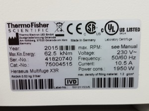 Thumbnail image of Thermo Scientific Heraeus Multifuge X3R Centrifuge, 4200rpm Rotor & Trolley Lab