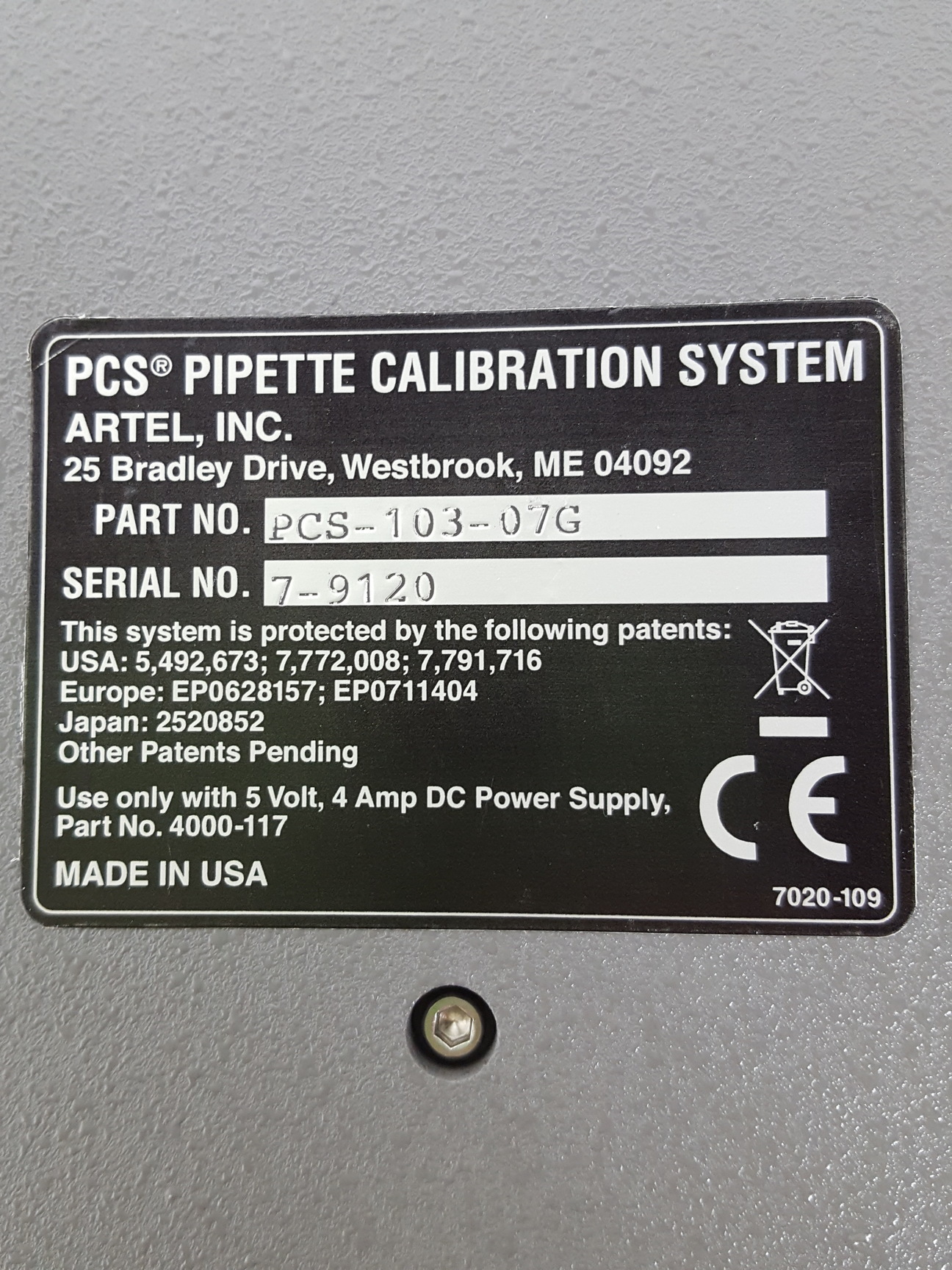 Image of Artel PCS Pipette Calibration System PCS-103-07G & DPU Thermal Printer Lab