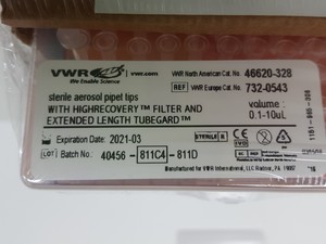 Thumbnail image of 20 Packs of VWR Sterile Aerosol Pipette Tips 0.1-10uL Lab 732-0543 / 46620-328