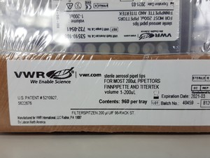 Thumbnail image of 8 x Trays of 960 VWR Sterile Aerosol Pipette Tips 1-200uL Lab 732-0541, 53510-10