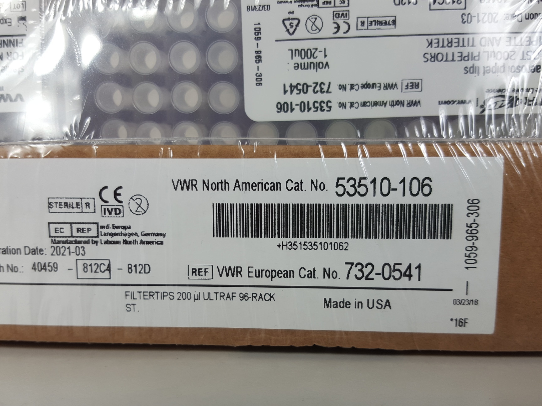 Image of 8 x Trays of 960 VWR Sterile Aerosol Pipette Tips 1-200uL Lab 732-0541, 53510-10