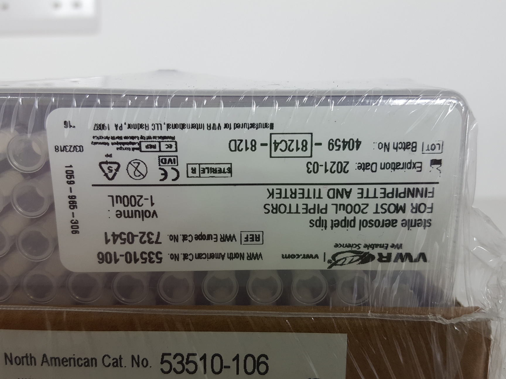 Image of 8 x Trays of 960 VWR Sterile Aerosol Pipette Tips 1-200uL Lab 732-0541, 53510-10