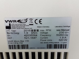Thumbnail image of VWR Micro Star 17 R Laboratory Centrifuge + 24-Tube Rotor Lab